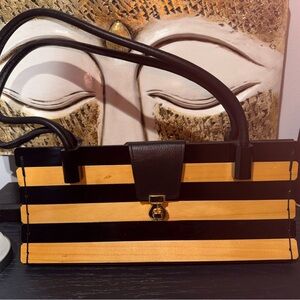 Elegant Black and Tan Striped Clutch